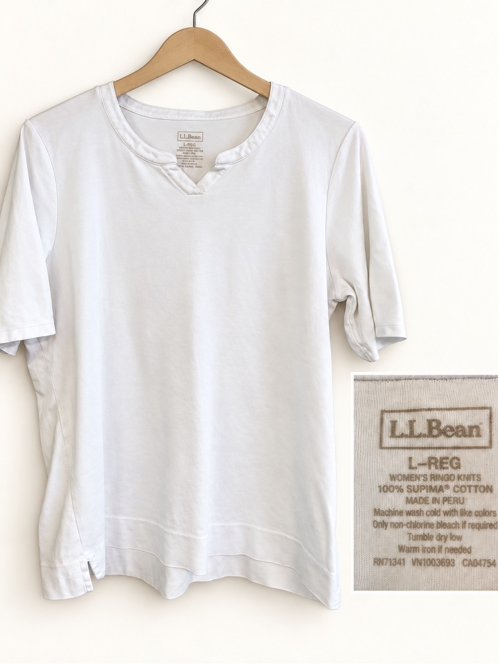 L.L. Bean White Short-Sleeve Ringo Knit Tee